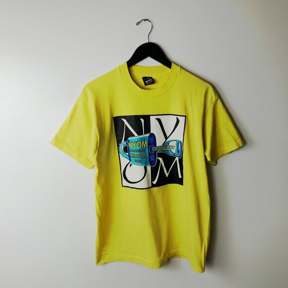 NYOM Vintage 90s Creativity Graphic Tee M USA Single Stitch 50/50 Yellow - Picture 9 of 15